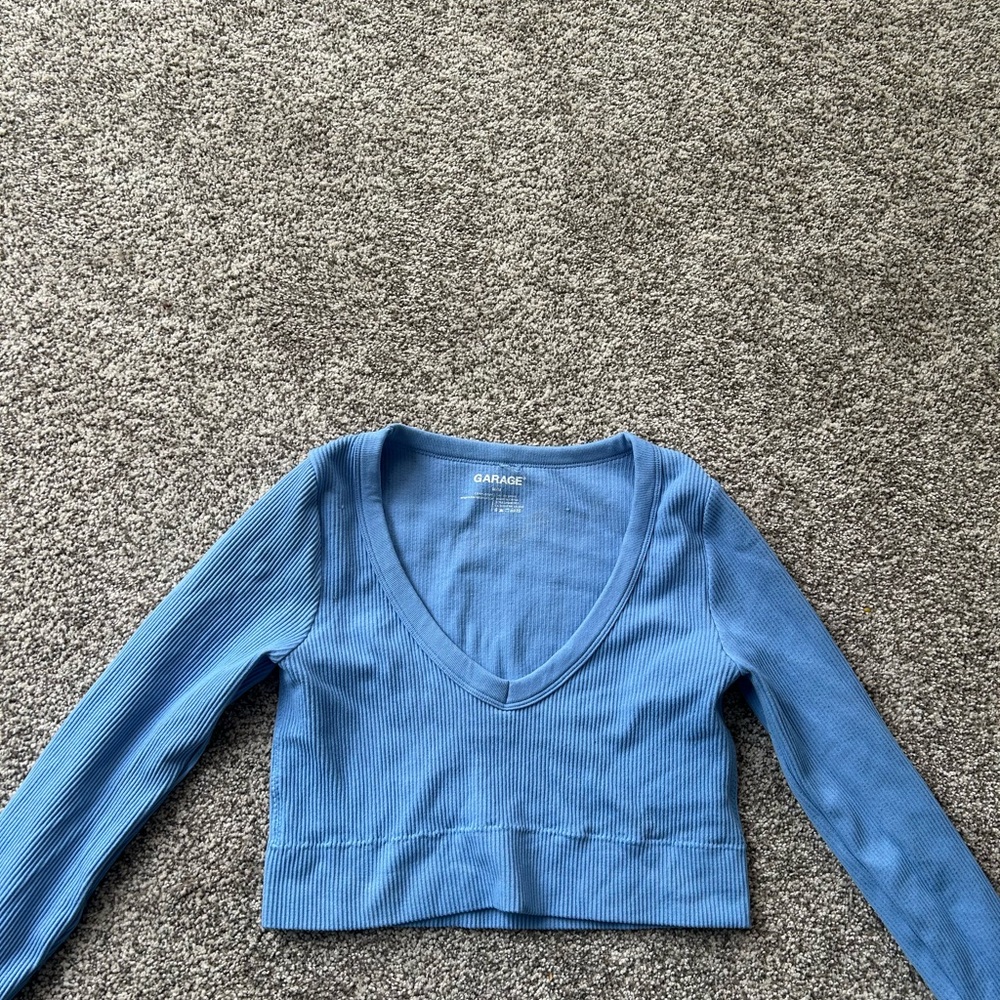 Garage Blue Ribbed Long Sleeve Top